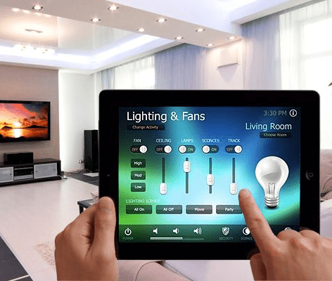 Hand Holding tab with Residential Light monitoring app
